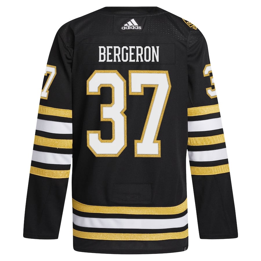 Patrice Bergeron 37 Boston Bruins 100th Anniversary Primegreen Home Black NHL Jersey Men's