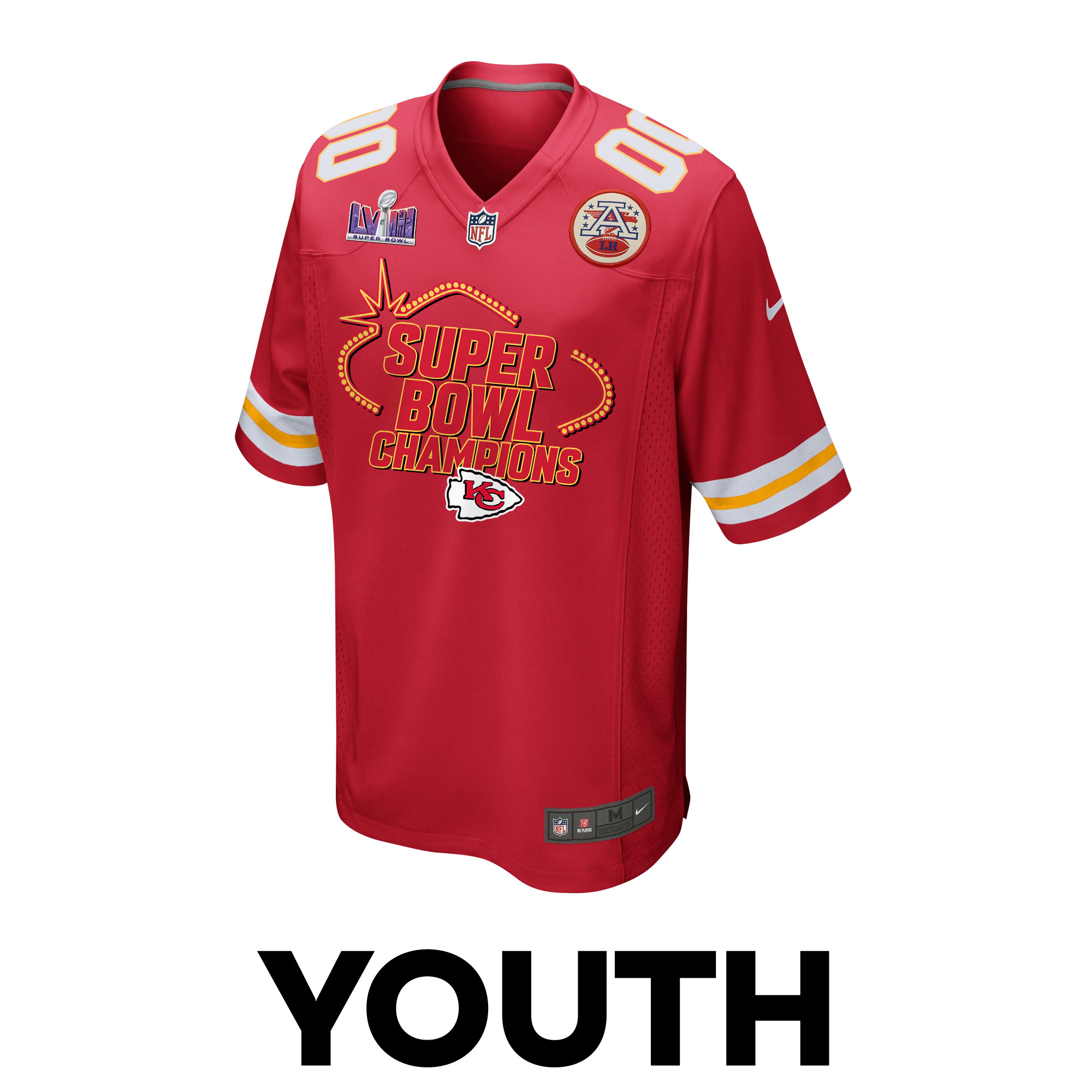 Kansas City Chiefs Super Bowl LVIII Champions Locker Room Trophy Collection Game Scarlet NFL Jersey Youth