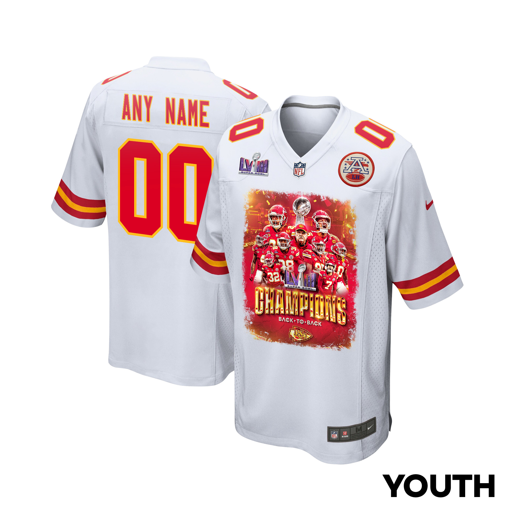 Kansas City Chiefs Super Bowl LVIII Back To Back Game White NFL Jersey Youth