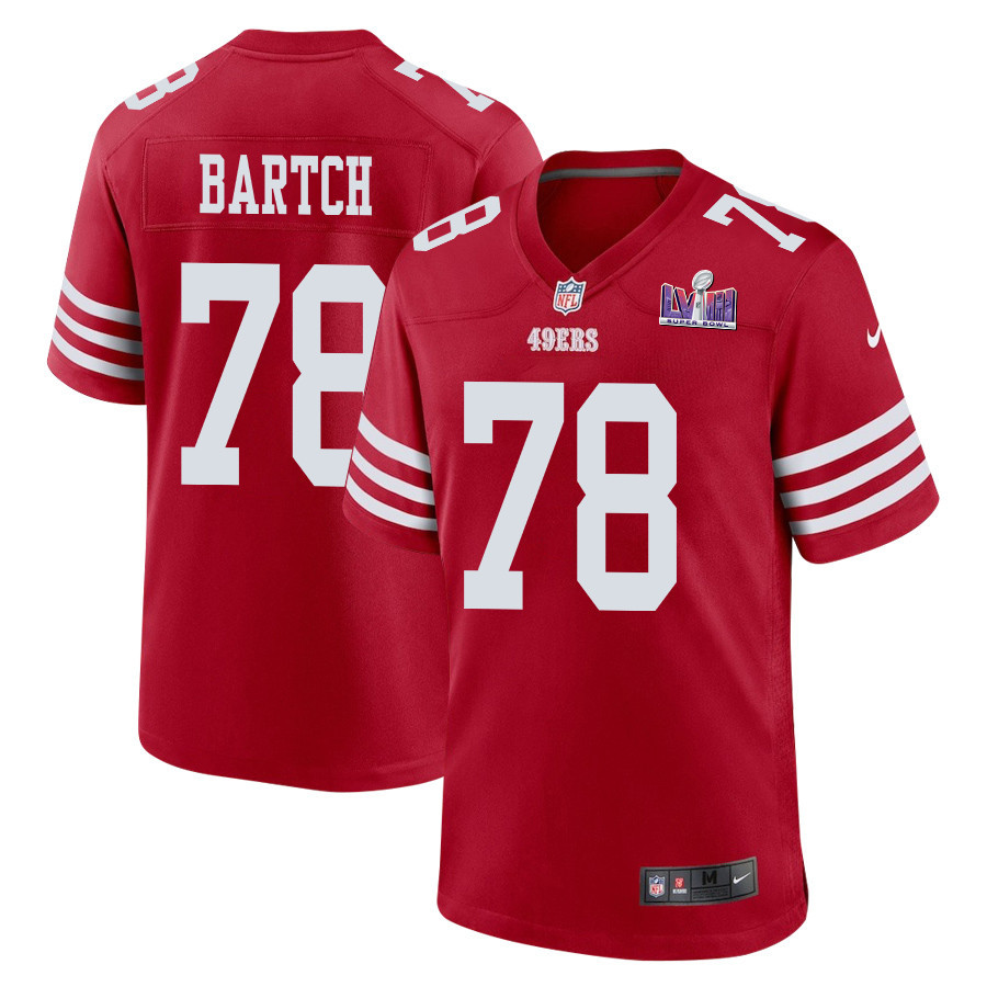 Ben Bartch 78 San Francisco 49ers Super Bowl LVIII Patch Game Scarlet NFL Jersey Men's