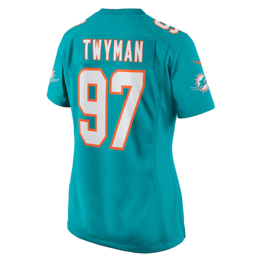 Jaylen Twyman 97 Miami Dolphins Home Game Aqua NFL Jersey Women's