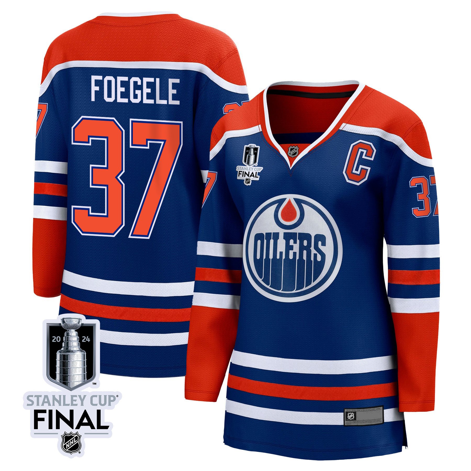 Warren Foegele 37 Edmonton Oilers 2024 STANLEY CUP Final Home Royal NHL Jersey Women's