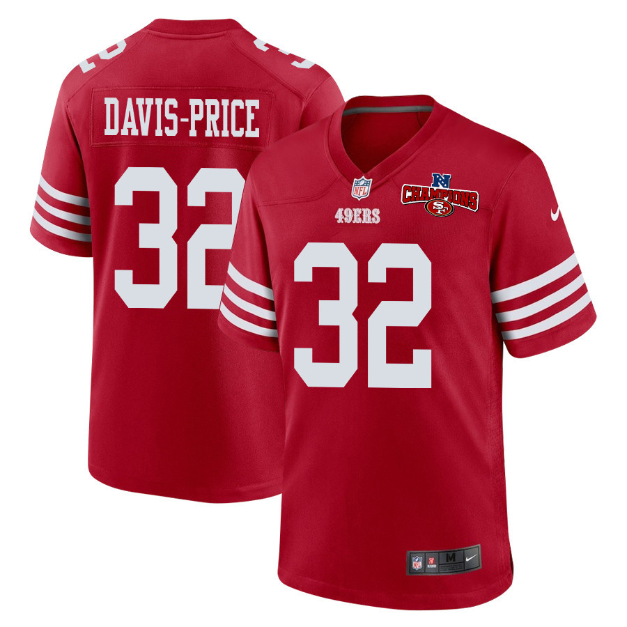 Tyrion Davis-Price 32 San Francisco 49ers NFC Champions Patch Game Scarlet NFL Jersey Men's