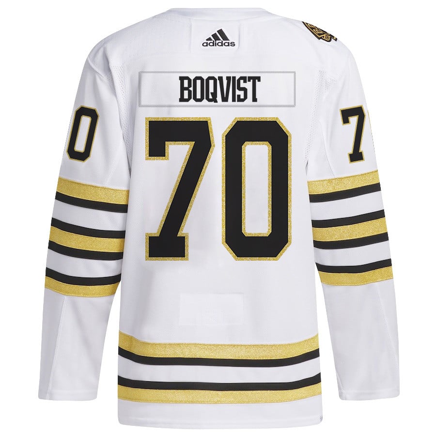 Jesper Boqvist 70 Boston Bruins 2024 Playoffs Patch Away White NHL Jersey Men's