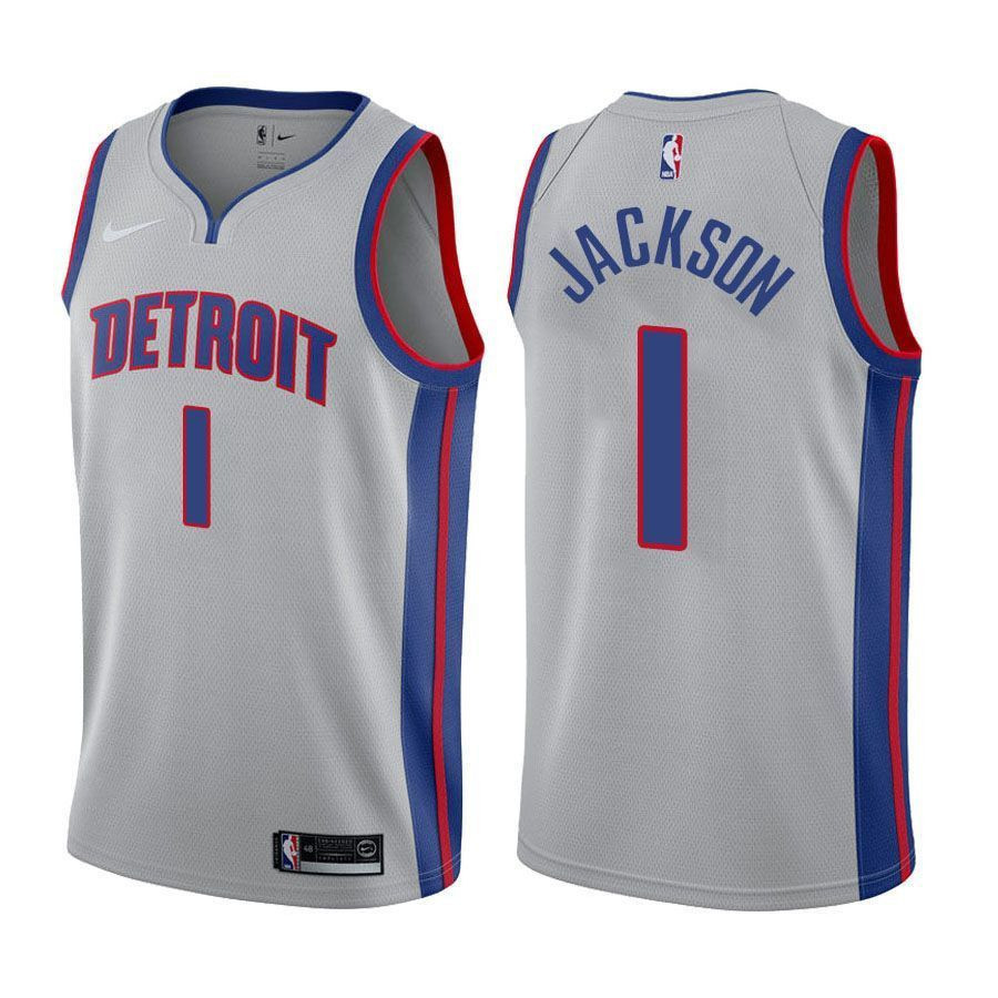 Detroit Pistons Reggie Jackson 1 Statet Gray NBA Jersey Men's