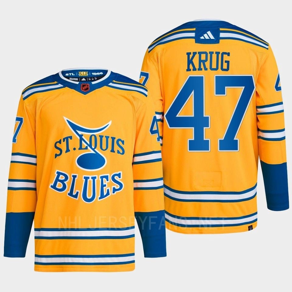 Torey Krug 47 Reverse Retro 2.0 2022 St. Louis Blues Yellow Primegreen NHL Jersey Men's