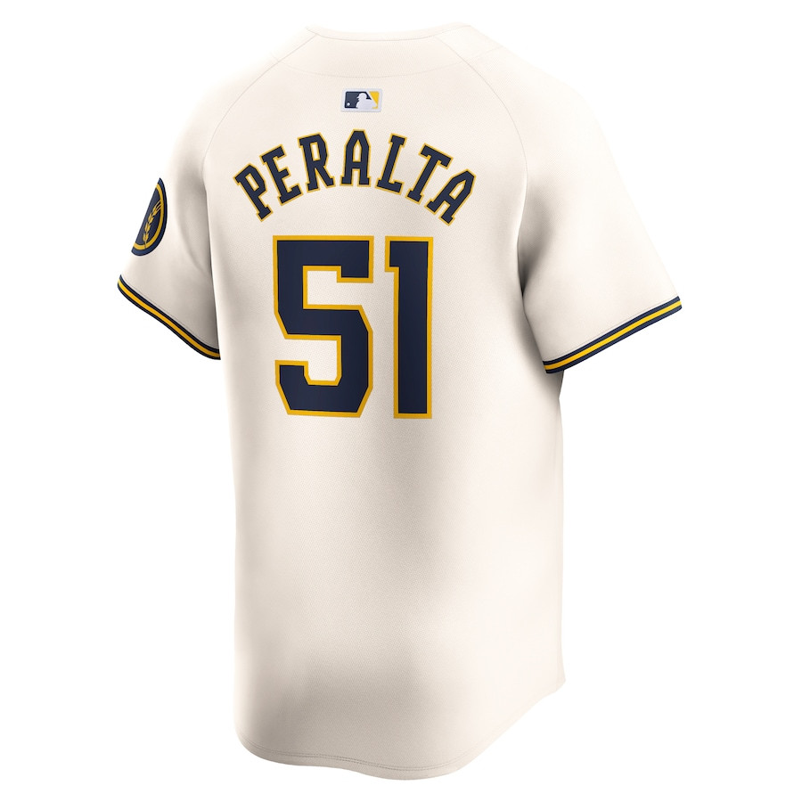 Freddy Peralta 51 Milwaukee Brewers Home Limited Player Cream MLB Jersey Men's