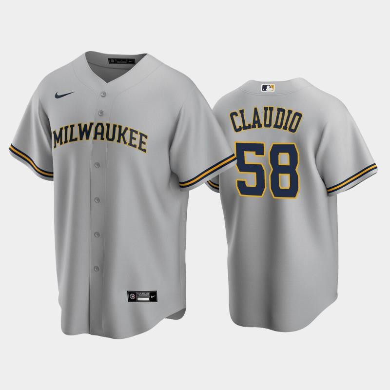 Milwaukee Brewers 58 Alex Claudio Road Gray MLB Jersey Men's