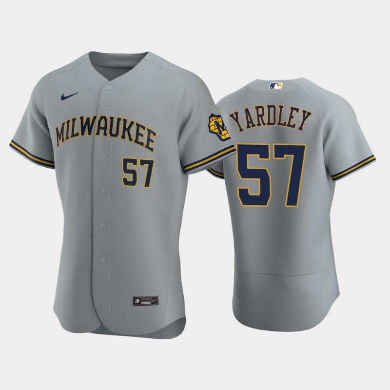 Milwaukee Brewers 57 Eric Yardley Road Team Gray MLB Jersey Men's