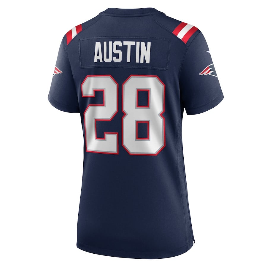 Alex Austin 28 New England Patriots Team Game Navy NFL Jersey Women's