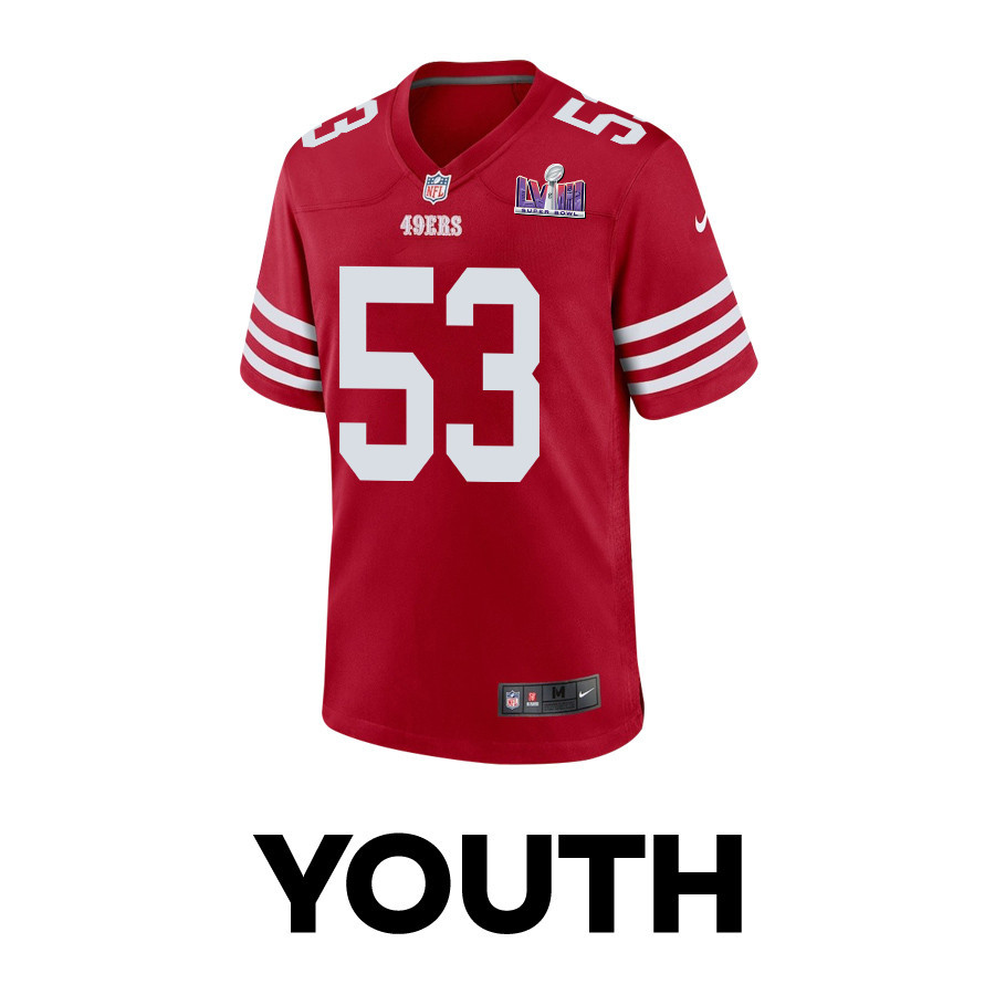 Dee Winters 53 San Francisco 49ers Super Bowl LVIII Patch Game Scarlet NFL Jersey Youth