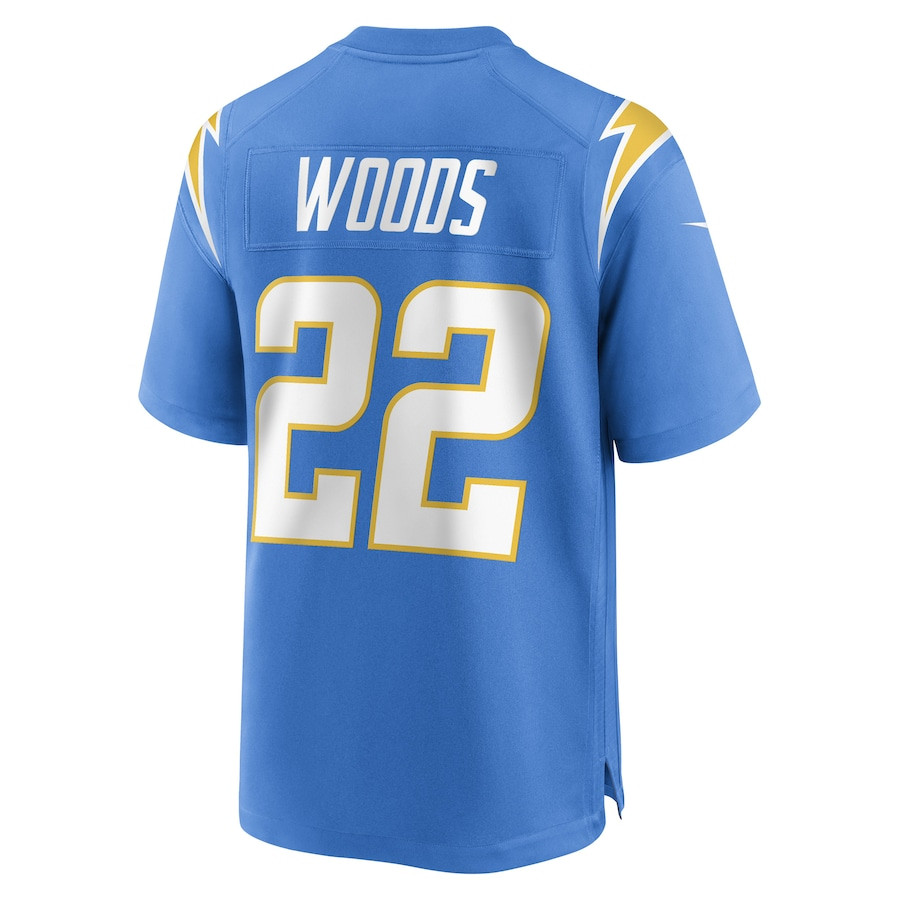 JT Woods 22 Los Angeles Chargers Team Game Powder Blue NFL Jersey Men's