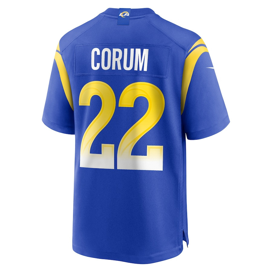 Blake Corum 22 Los Angeles Rams 2024 Draft Game Royal NFL Jersey Men's