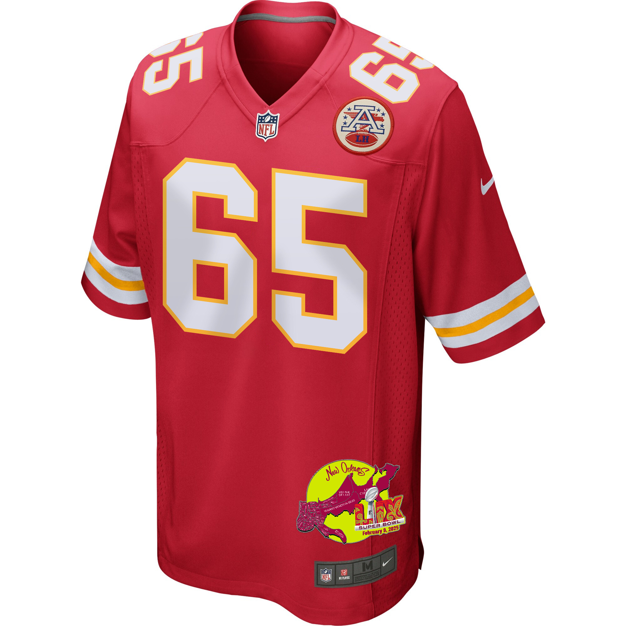 Trey Smith 65 Kansas City Chiefs Super Bowl LIX New Orleans Patch Game Red NFL Jersey Men's
