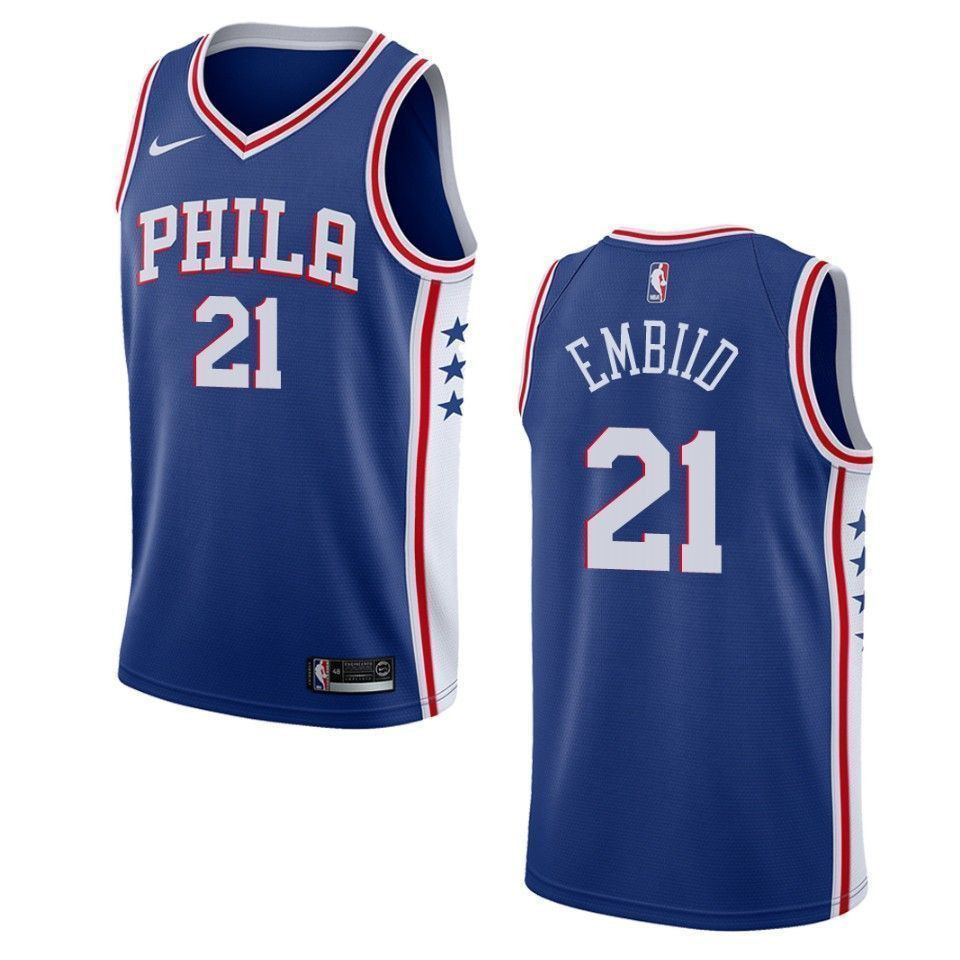 Philadelphia 76ers 21 Joel Embiid Icon Swingman Blue NBA Jersey Men's
