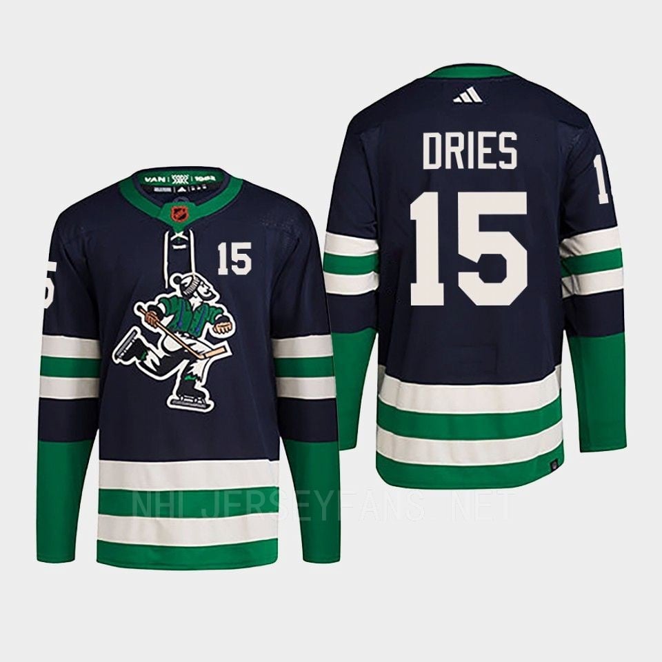 Sheldon Dries 15 Reverse Retro 2.0 2022 Vancouver Canucks Navy Primegreen NHL Jersey Men's