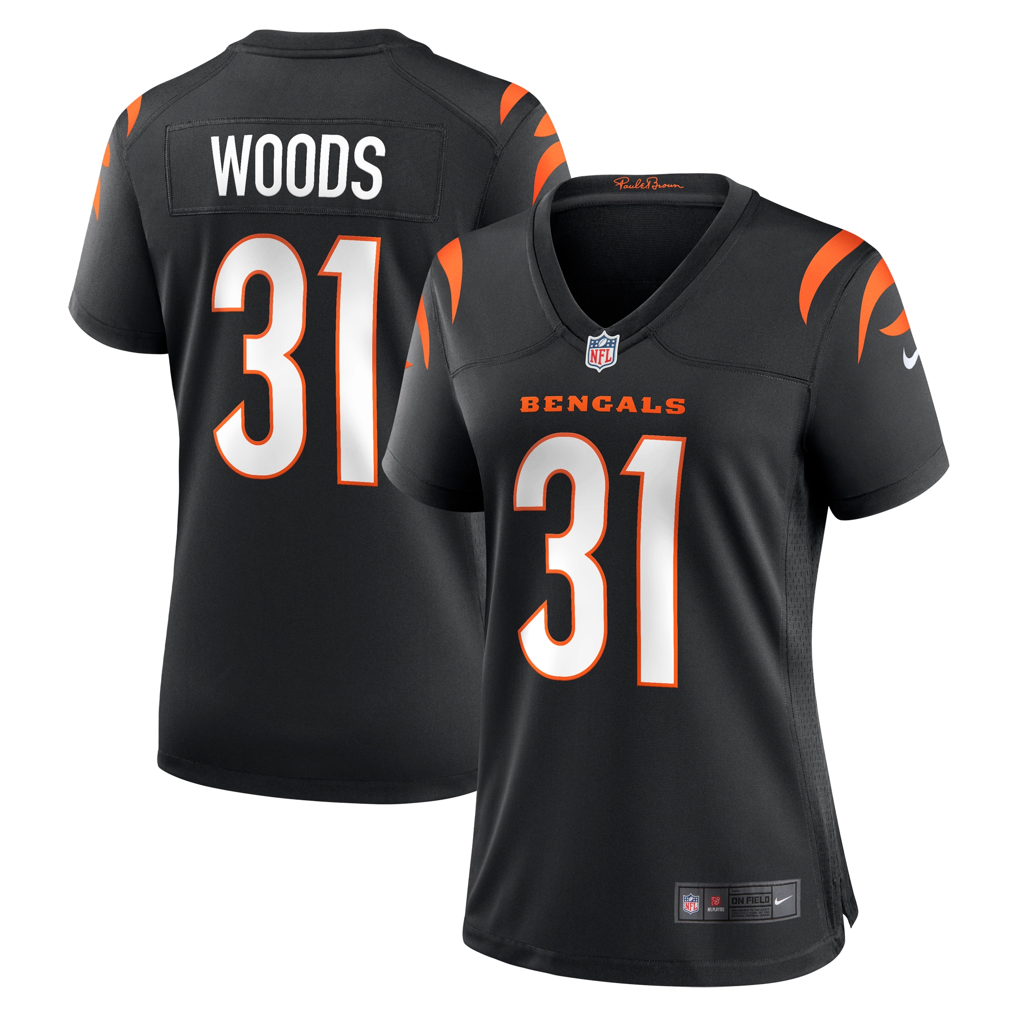 Cincinnati Bengals Ickey Woods Black Retired Player Game NFL Jersey Women's