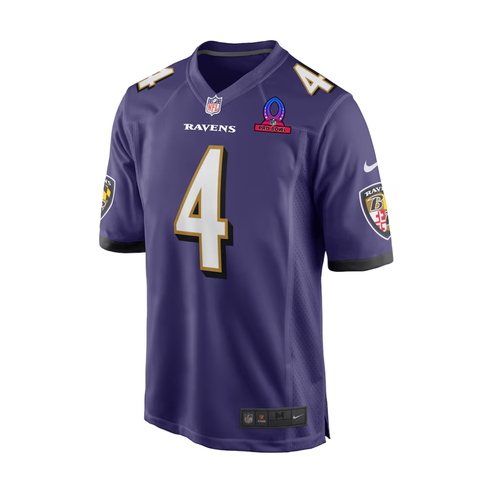 Zay Flowers 4 Baltimore Ravens 2025 Pro Bowl Patch Game Purple NFL Jersey Men's