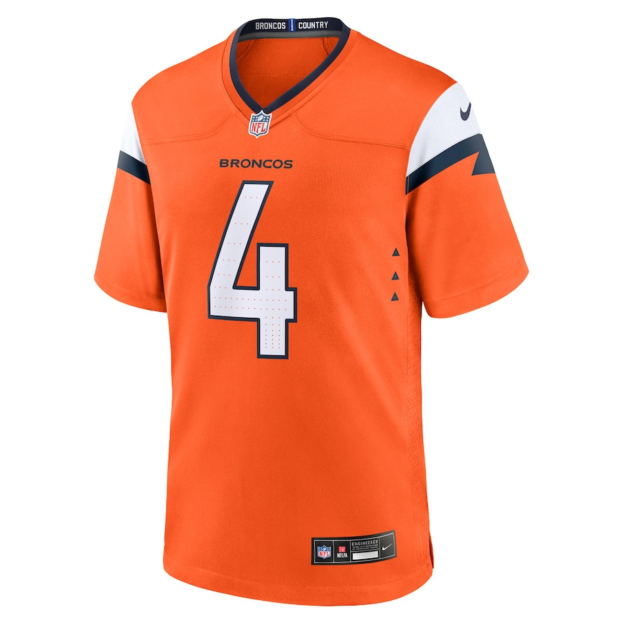 Zach Wilson 4 Denver Broncos Team Game Orange NFL Jersey Men's