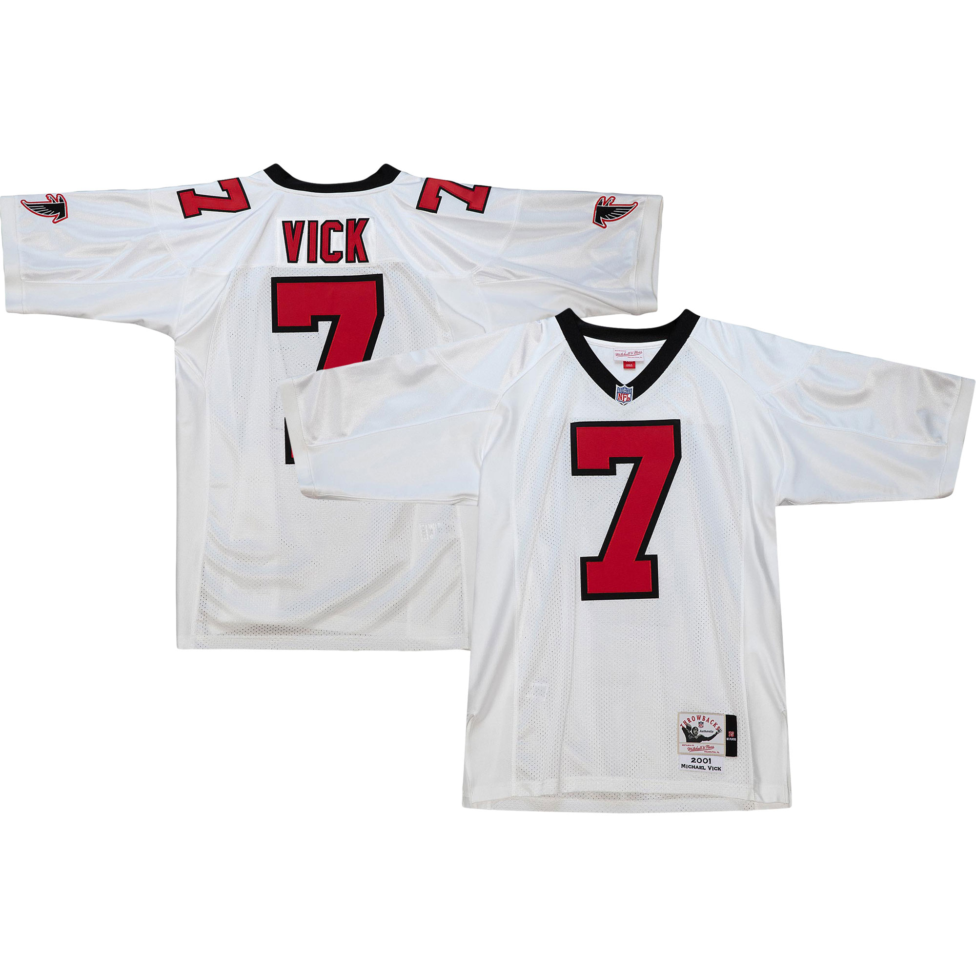 Atlanta Falcons 2001 Michael Vick Mitchell Ness White Throwback Retired Player NFL Jersey Men's