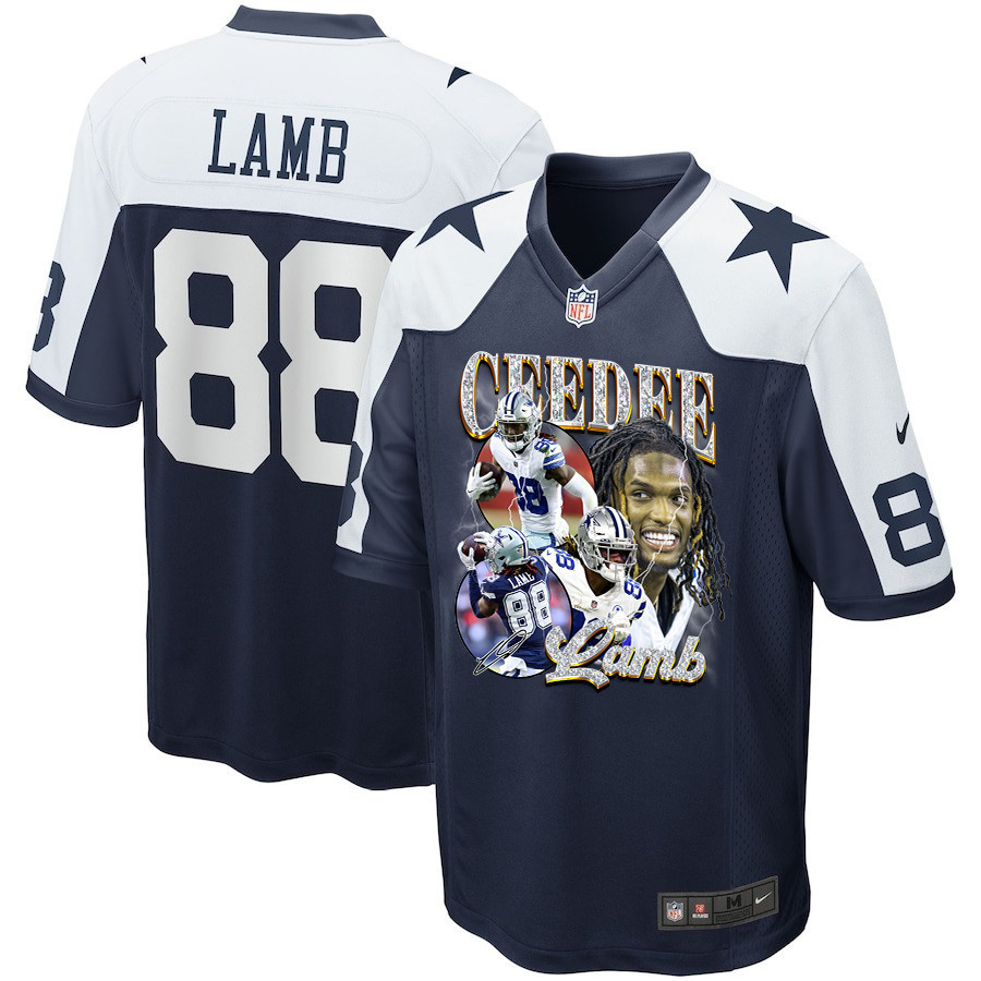 CeeDee Lamb 88 Dallas Cowboys Cee Works Hard Alternate Game Navy NFL Jersey Men's