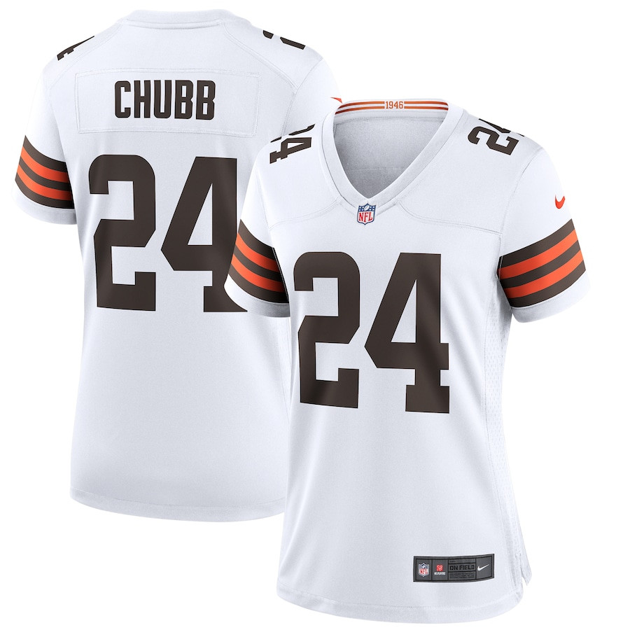 Nick Chubb 24 Cleveland Browns Game White NFL Jersey Women's