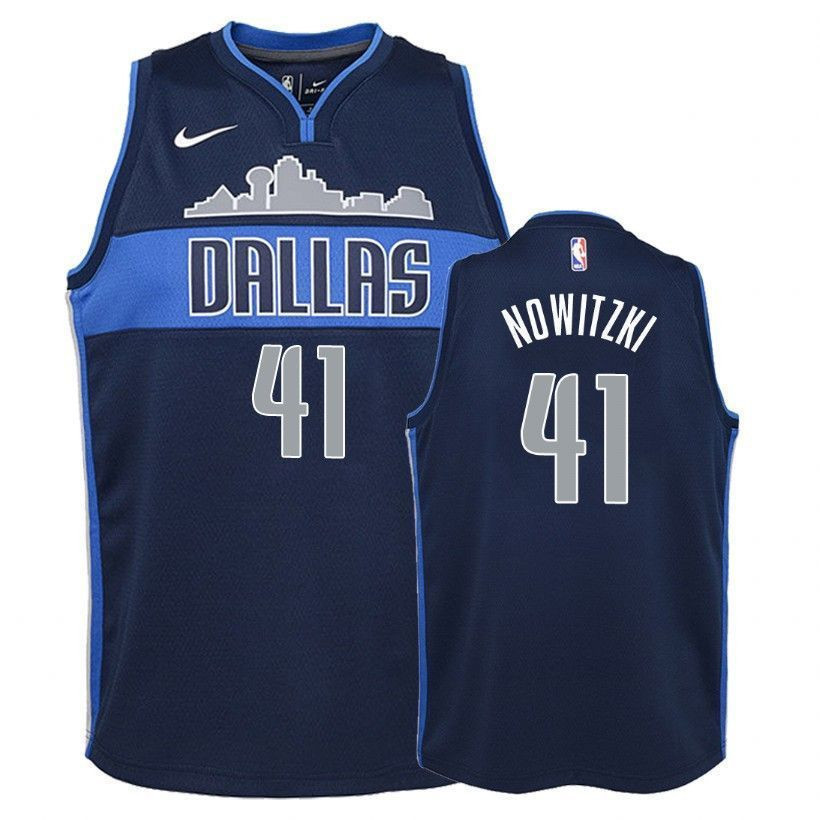 Dallas Mavericks Dirk Nowitzki 41 Statet Navy NBA Jersey Youth