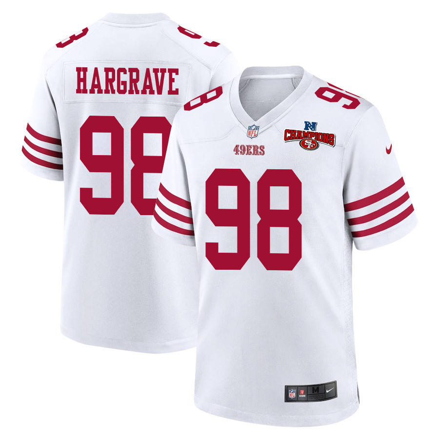 Javon Hargrave 98 San Francisco 49ers NFC Champions Patch Game White NFL Jersey Men's