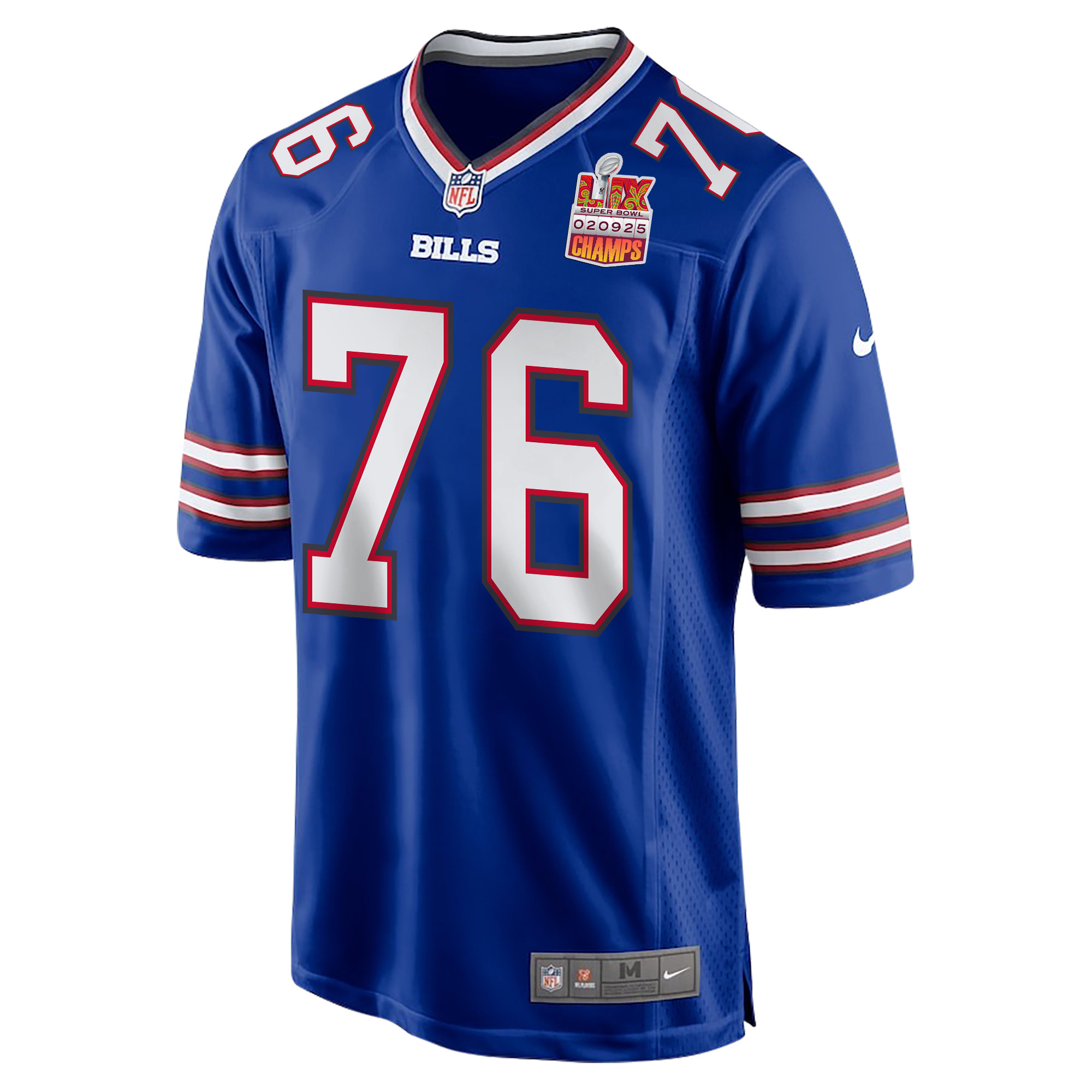 David Edwards 76 Buffalo Bills Super Bowl LIX Champions Patch Game Royal NFL Jersey Men's