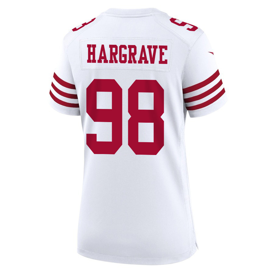Javon Hargrave 98 San Francisco 49ers Super Bowl LVIII Patch Game White NFL Jersey Women's