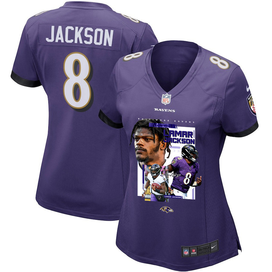 Lamar Jackson 8 Baltimore Ravens Cobra Jackson Game Purple NFL Jersey Women's