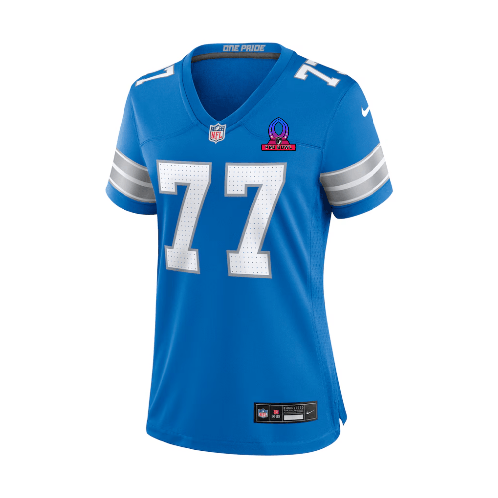 Frank Ragnow 77 Detroit Lions 2025 Pro Bowl Patch Game Blue NFL Jersey Women's