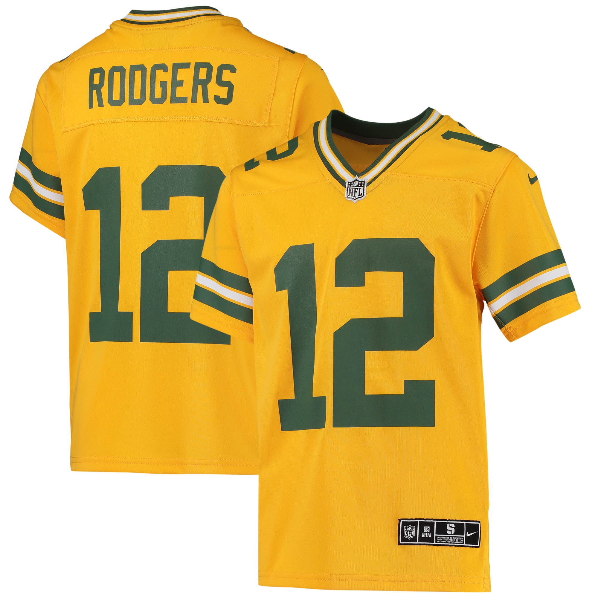 Green Bay Packers Aaron Rodgers Gold Inverted Team Game NFL Jersey Youth