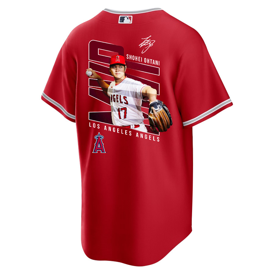 Shohei Ohtani 17 Los Angeles Angels Signed Logo 2023 Alternate Player Red MLB Jersey Men's