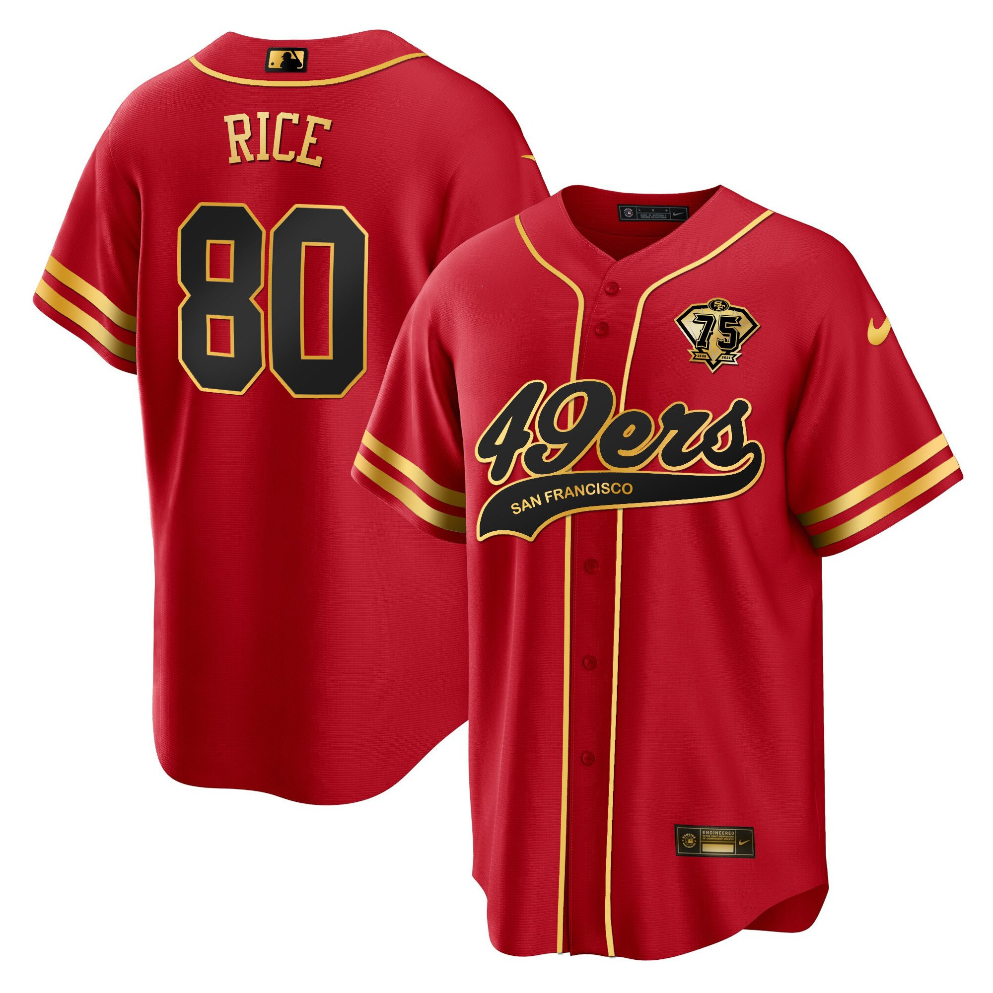 Jerry Rice 80 San Francisco 49ers Black Red MLB Jersey Men's