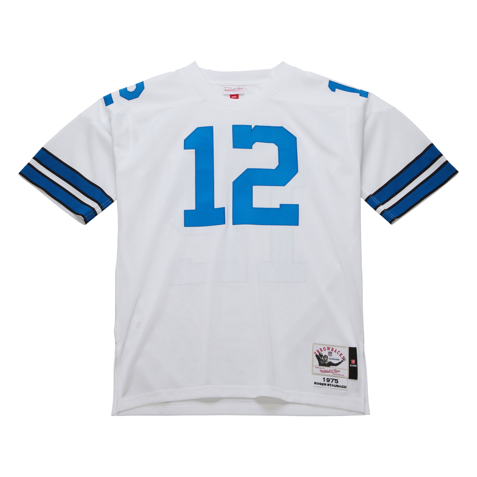 Dallas Cowboys 1975 Roger Staubach Mitchell Ness White Throwback Retired Player NFL Jersey Men's