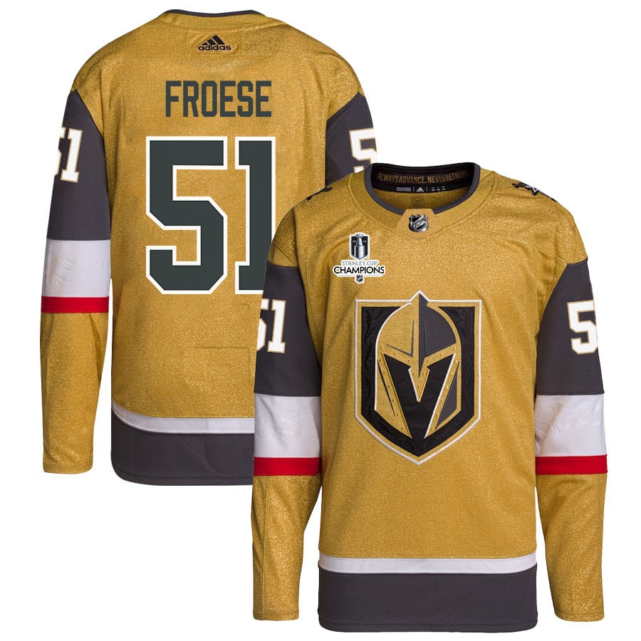 Byron Froese 51 Vegas Golden Knights Stanley Cup 2023 Champions Patch Home Breakaway Gold NHL Jersey Men's