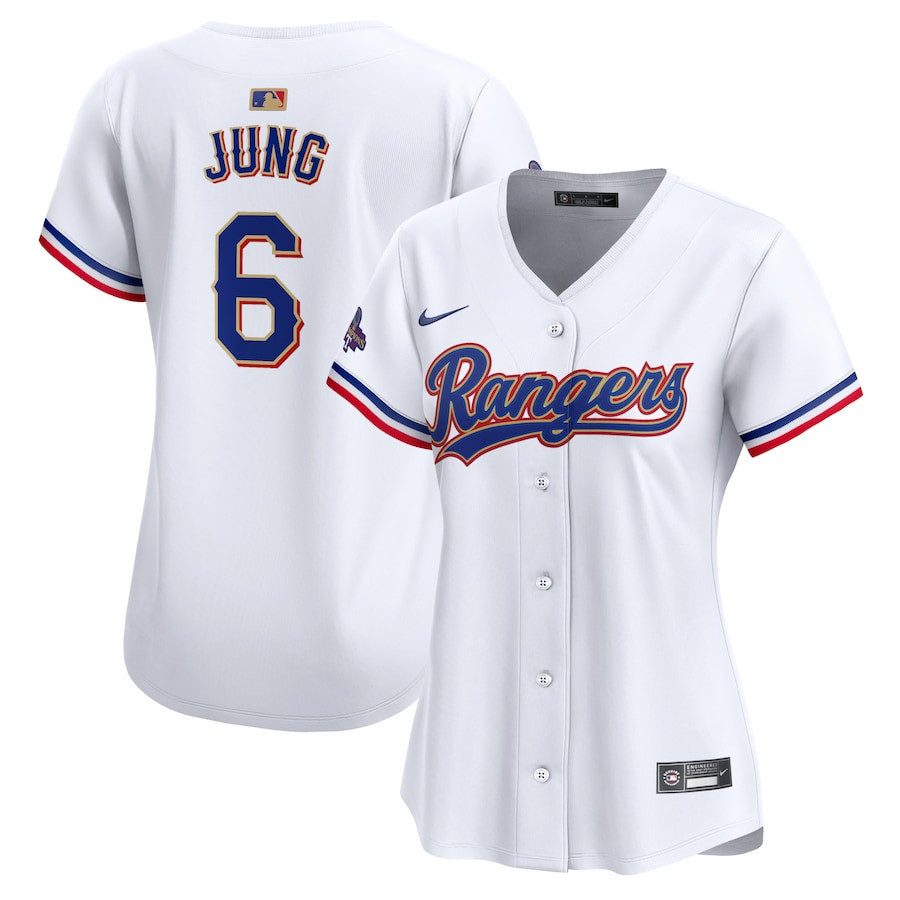 Josh Jung 6 Texas Rangers 2024 Gold Collection Limited White MLB Jersey Women's