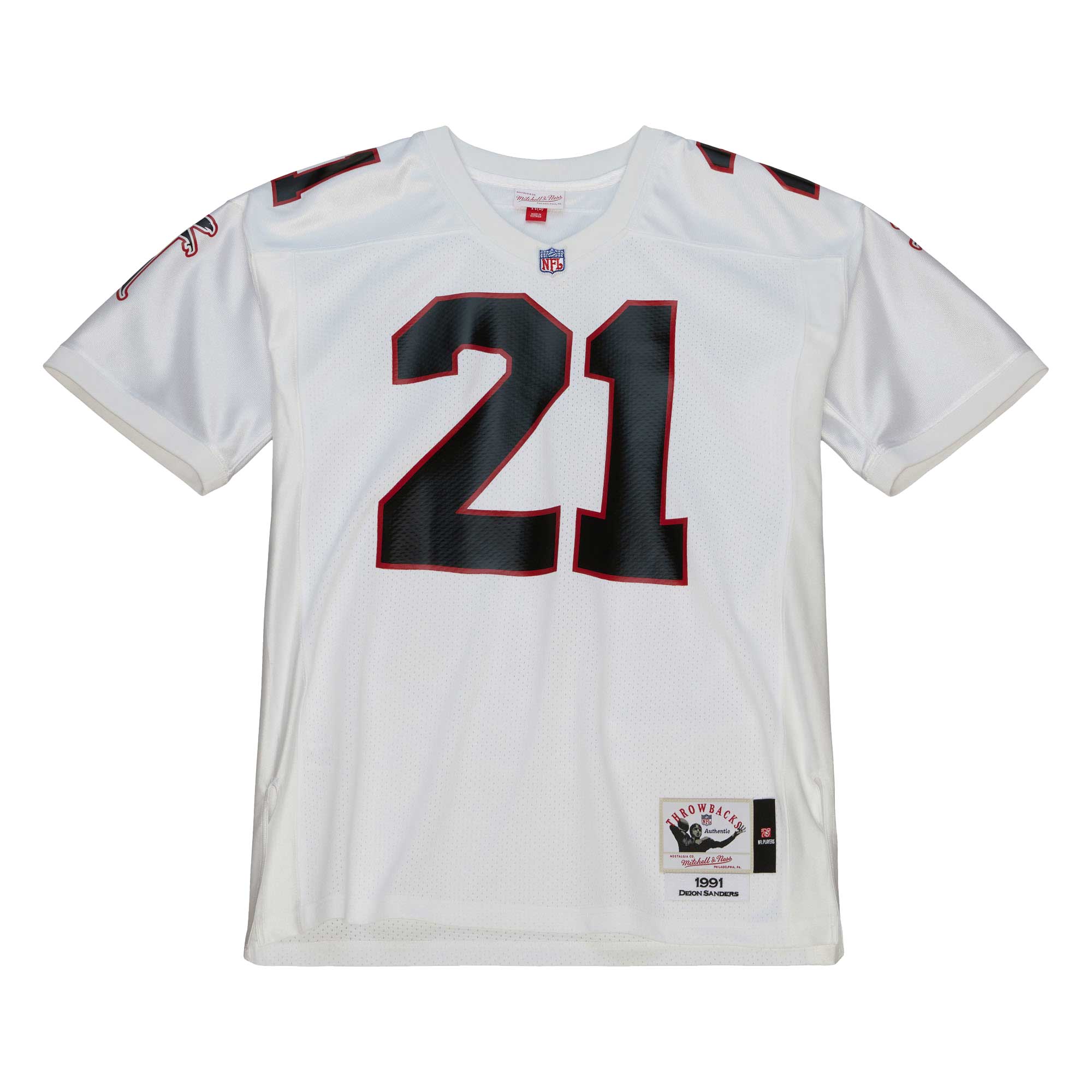 Atlanta Falcons 1991 Deion Sanders Mitchell Ness White Throwback Retired Player NFL Jersey Men's