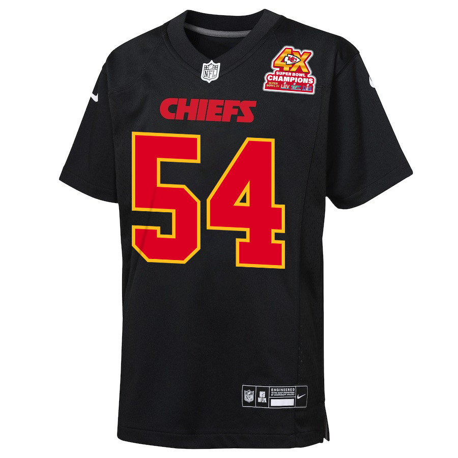 Jaylen Watson 35 Kansas City Chiefs Super Bowl LVIII Champions 4X Fashion Game Carbon Black NFL Jersey Youth