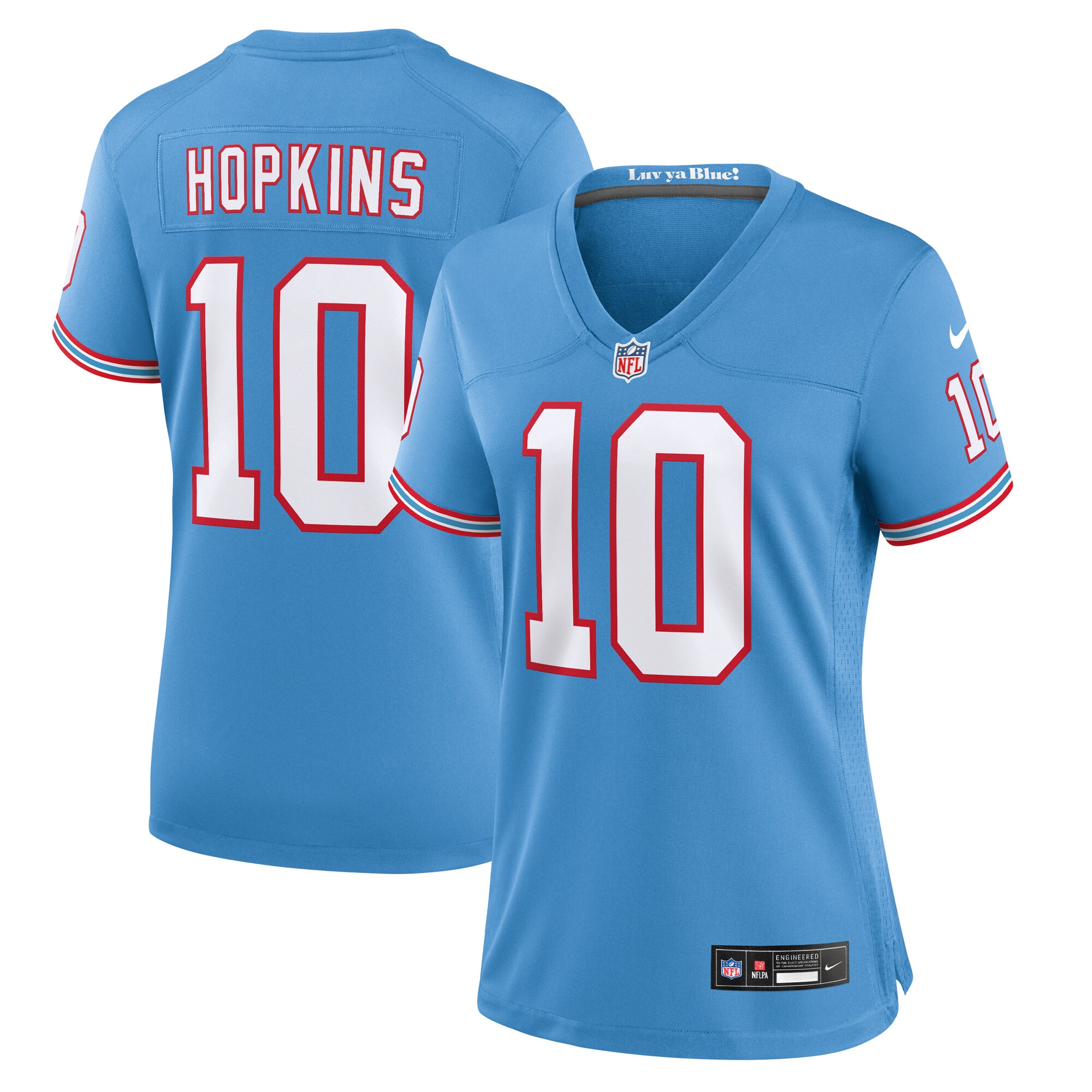 Tennessee Titans DeAndre Hopkins Light Blue Oilers Throwback Player Game NFL Jersey Women's