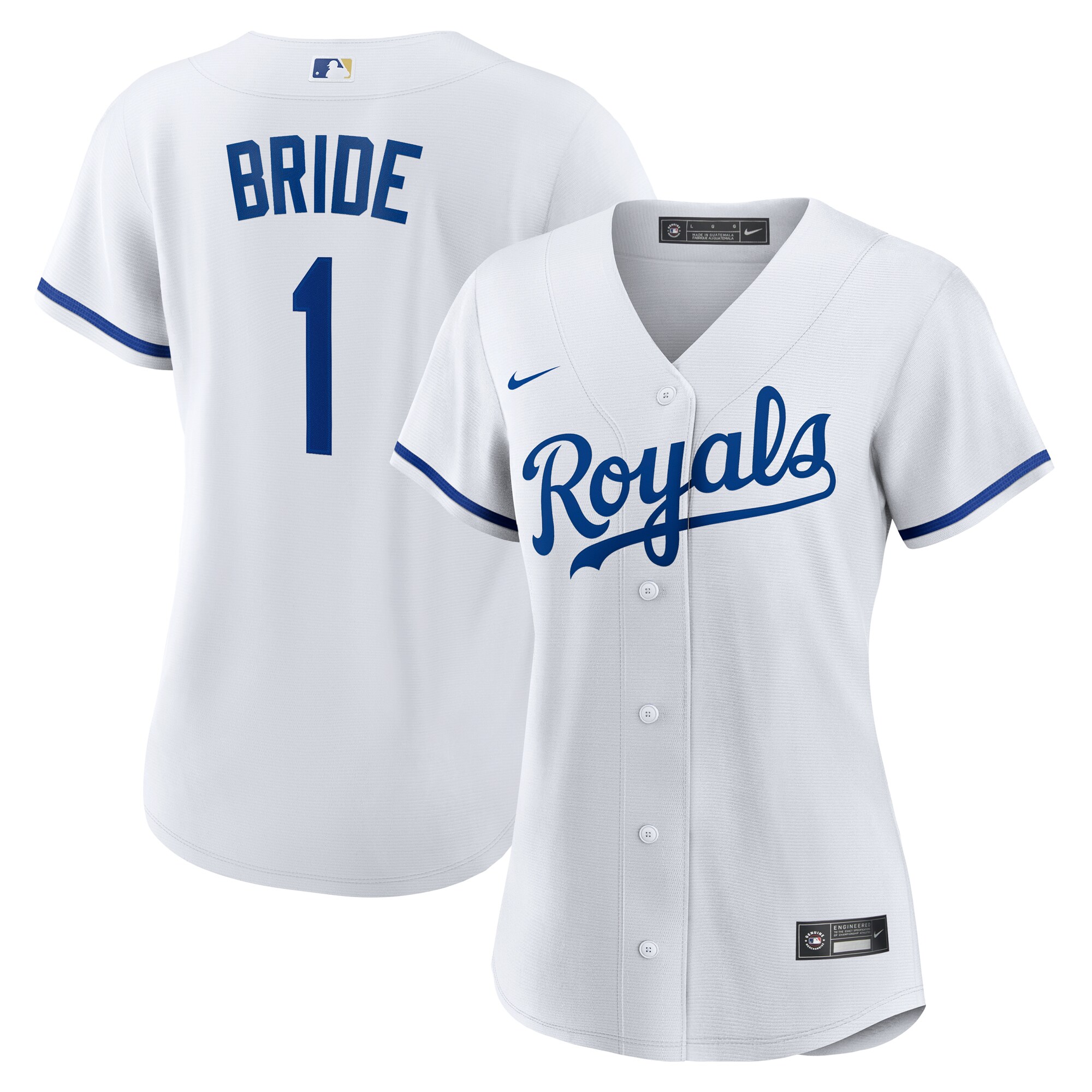 Kansas City Royals White #1 Bride Home MLB Jersey Women's