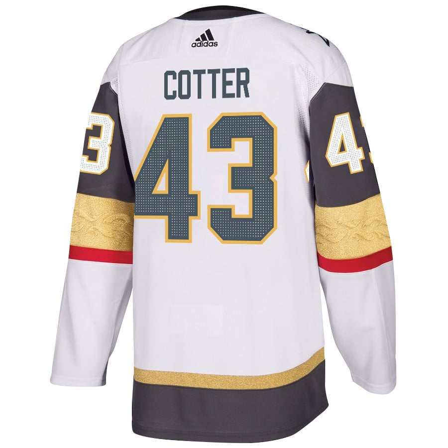 Paul Cotter 43 Vegas Golden Knights Stanley Cup 2023 Champions Patch Away Breakaway White NHL Jersey Men's