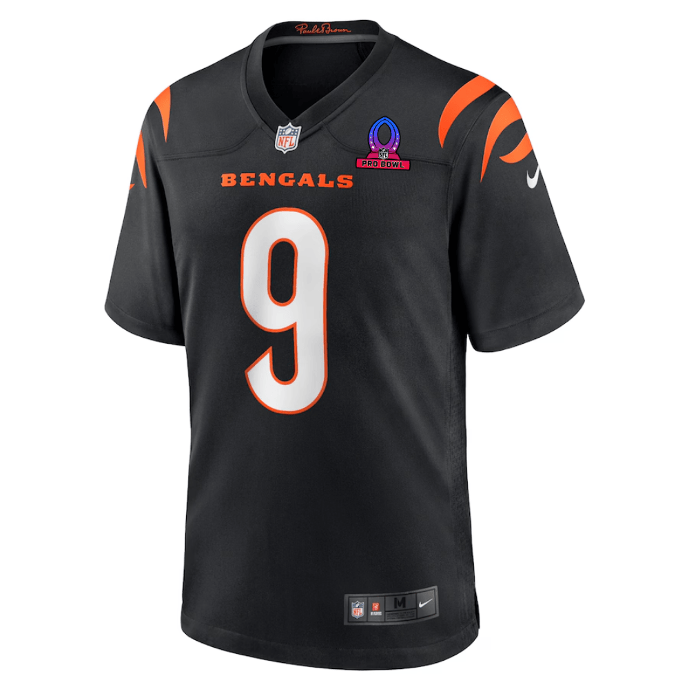 Joe Burrow 9 Cincinnati Bengals 2025 Pro Bowl Patch Game Black NFL Jersey Men's