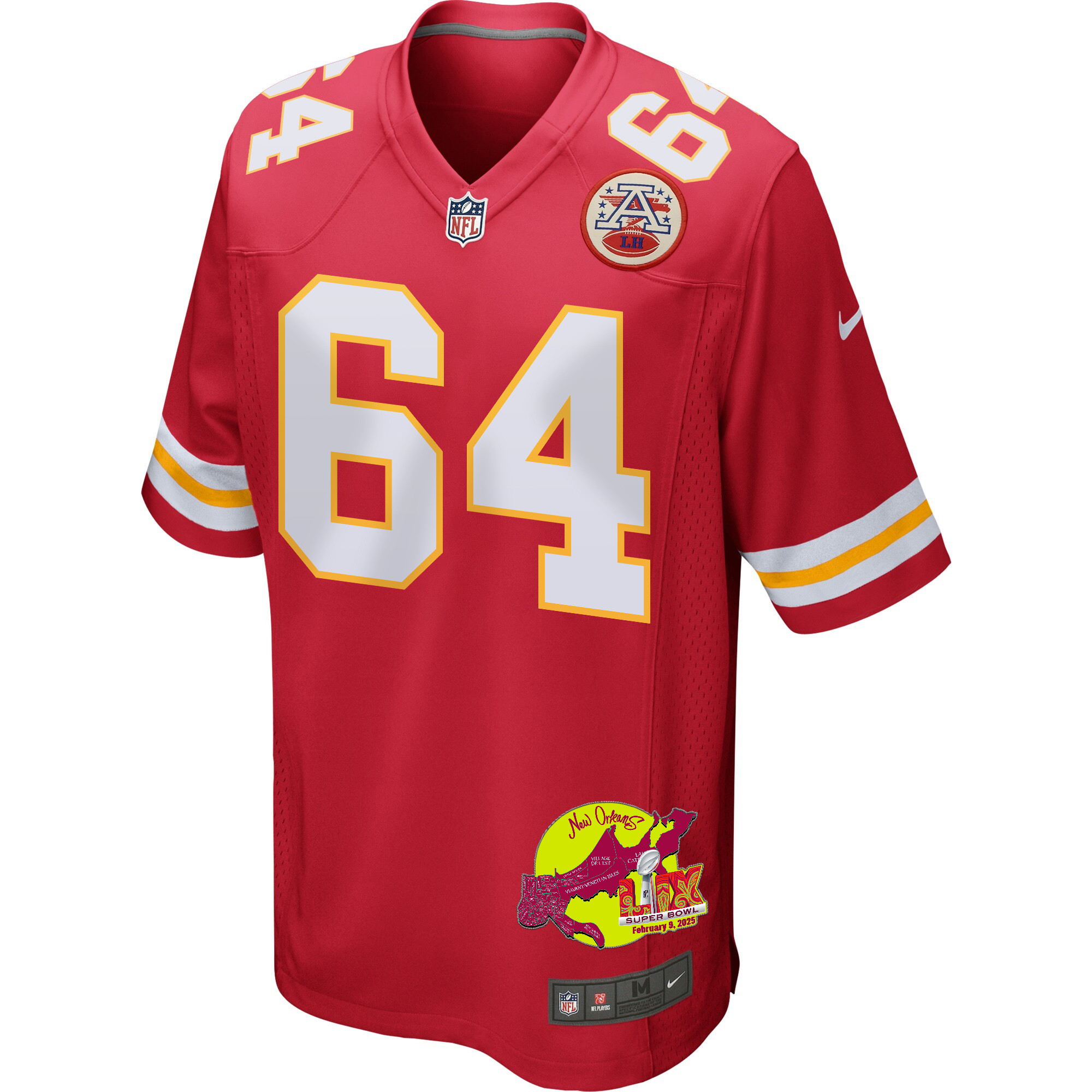 Wanya Morris 64 Kansas City Chiefs Super Bowl LIX New Orleans Patch Game Red NFL Jersey Men's
