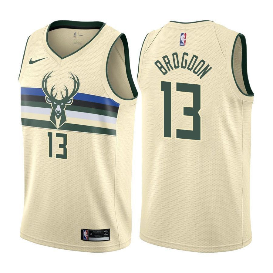 Milwaukee Bucks Malcolm Brogdon 13 City Edition Cream NBA Jersey Men's