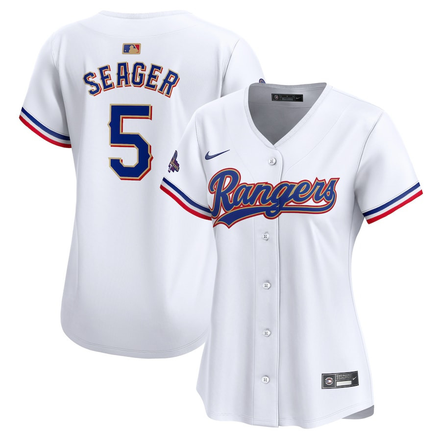 Corey Seager 5 Texas Rangers 2024 Gold Collection Limited White MLB Jersey Women's
