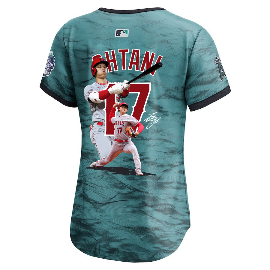 Shohei Ohtani 17 Los Angeles Angels Signed Decisive Blow 2023 All Star Game Limited Player Teal MLB Jersey Women's
