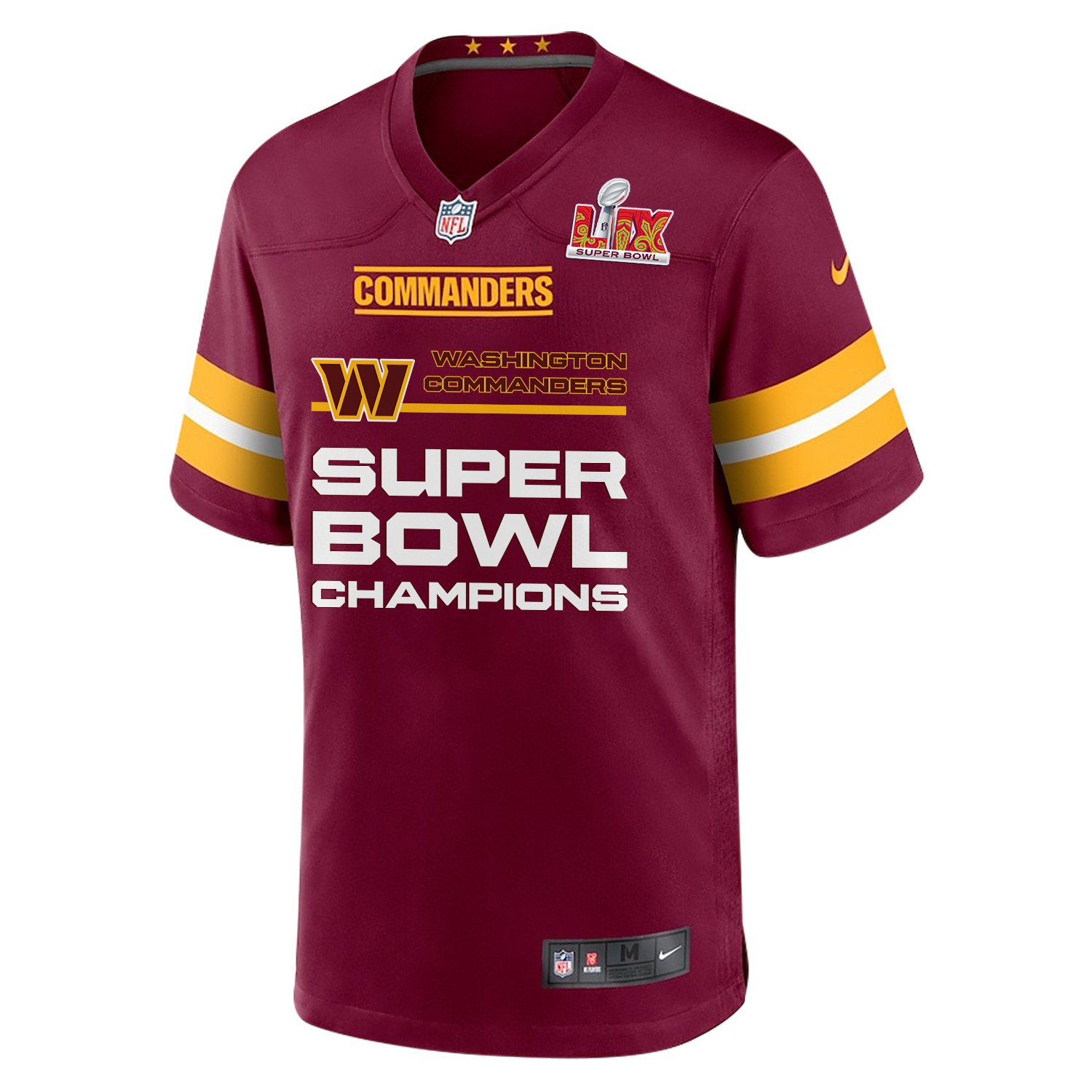 Washington Commanders Super Bowl LIX Champions Straight Text Game Custom Burgundy NFL Jersey Men's
