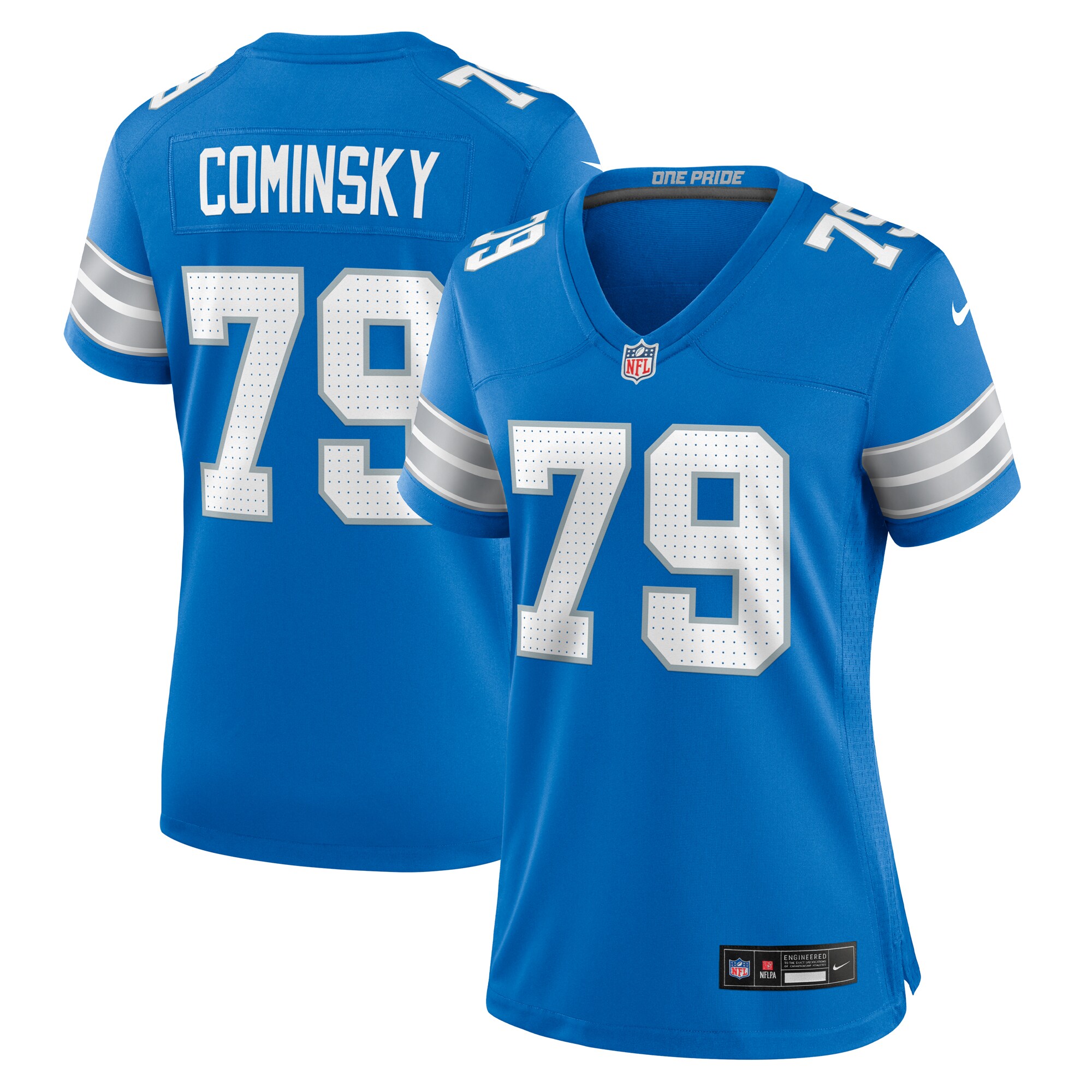 Detroit Lions John Cominsky Blue Team Game NFL Jersey Women's